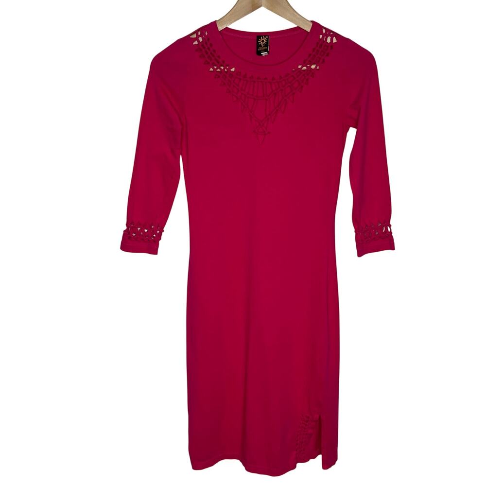 Jean Paul Gaultier Soleil Pink Dress XS Vintage Y2K Cutout Crochet Bodycon Midi